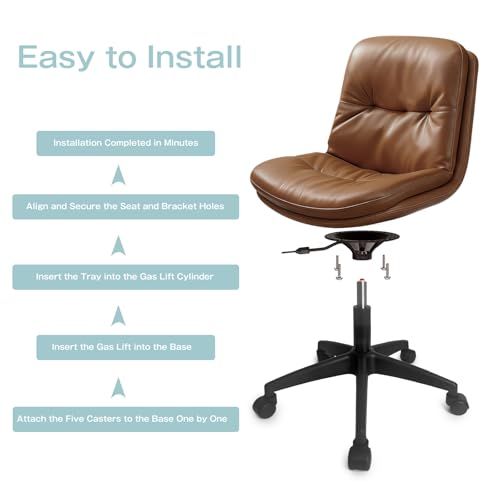 Office Chair, Ergonomic Desk Chair with Padded Cushion & Backrest, Adjustable Height & 360° Swivel, Armless Task Chair for Home Office, Computer Desk & Vanity Brown 1