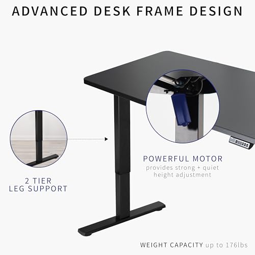 VIVO Electric 60 x 24 in Standing Desk, Memory Height Adjustment, 1B Series, Holds 220 lbs, One-Piece Black Top, Black Frame, DESK-KIT-1B6B