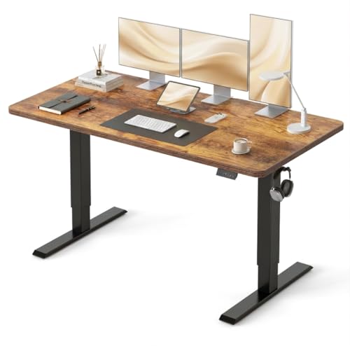 CubiCubi Standing Desk, 55 x 24 Inches Electric Height Adjustable Computer Desk, Sit Stand up Home Office Desk with Memory Presets, Rustic Brown