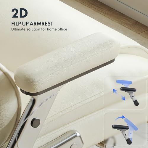 FLEXISPOT 600lbs Big and Tall Office Chair for Heavy People, Heavy Duty Computer Desk Chair with Dynamic Lumbar Support 2D Armrest Blade Wheels, Chairs for Home Office Gaming Working, Leather, Beige