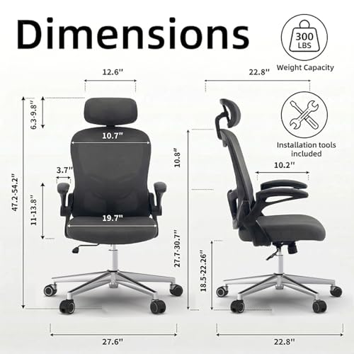OHFILA Office Chair, Ergonomic Breathable Mesh,Flip-Up Arms and Adjustable High Back Lumbar Support,Comfy Computer Chair for Home Office (Black, 407)