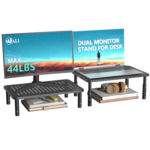 WALI Bundle – Computer Monitor Stand for Desk and Dual Monitor Stand STT003+STT003-2