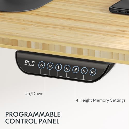 FLEXISPOT E6 MAX Bamboo 60x30 Inch Dual Motor 3-Stage Heavy Duty Standing Desk, 330lbs Weight Capacity, Height Adjustable Desk w/Cable Management & Wheels (Solid Bamboo Desktop + White Frame)