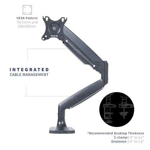 VIVO Premium Aluminum Heavy Duty Single Monitor Arm for Ultrawide Monitor up to 40 inches and 24 lbs, Desk Mount Stand, Pneumatic Height, Max VESA 100x100, Black, STAND-V101Q