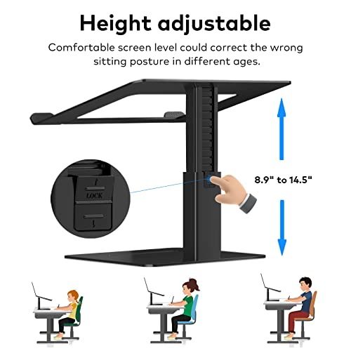 VECOFO Laptop Stand for Desk, Ergonomic Aluminum Laptop Stand Adjustable Height from 7-15", Sitting and Standing Laptop Riser for 10-17" Notebook