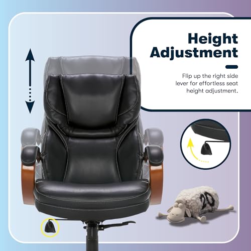 Serta Conway Big and Tall Executive Office Chair - Ergonomic Lumbar Support, Bonded Leather, Padded Armrests, High Back Computer Desk Chair, Black