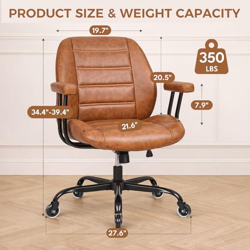 YUNSCEND Brown Leather Office Chair with Quiet Rubber Wheels