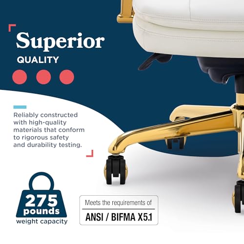 La-Z-Boy Sonata Ergonomic Bonded Leather Swivel Executive Chair, White and Gold (CCHR10014A)
