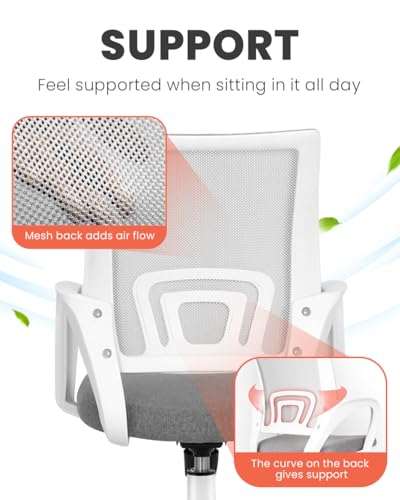 NEO CHAIR Office Desk Computer Chair Ergonomic Mesh Gaming Cushion Seat with Comfy Lumbar Mid Back Support Adjustable Height Swivel Rolling Wheels for Home Task (Grey)
