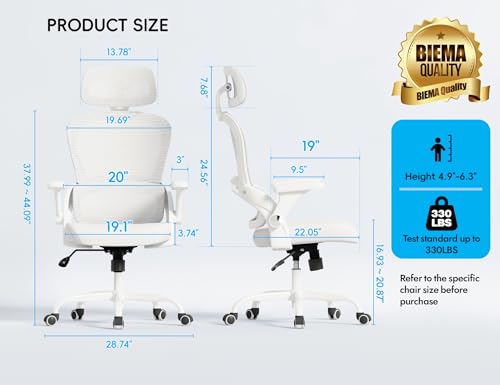 TRALT Office Chair - Ergonomic Office Chair with Back Support, Home Office Desk Chairs, 330lbs Wide Seat Big and Tall Office Chairs with Headrest, Comfy Desk Chairs (White)