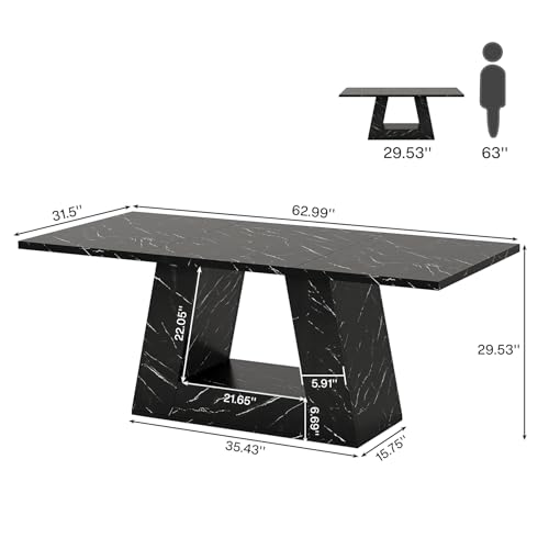 Tribesigns Modern Executive Desk, 63-Inch Large Office Desk Workstation, Simple Style Computer Desk Study Table with Sturdy Base, Wooden Faux Marble Writing Desk for Home Office, Black