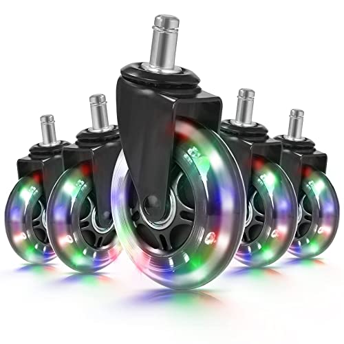 Hivexagon Office Chair Caster Set of 5 Rubber Replacement, Heavy Duty Universal Quiet Rolling Casters Fit Standard Office Chair for Hardwood Floors, Tiles and Carpet