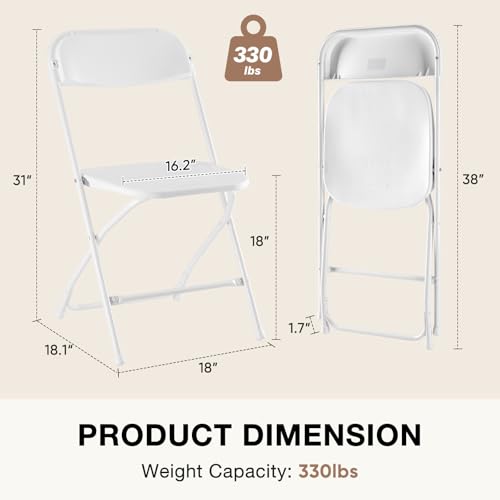 DUMOS Folding Chairs Sets of 20, 330lbs Capacity Plastic Stackable Home Office Chair, Portable Fold Up for Indoor Outdoor, Patio, Camping, Garden, Party, White