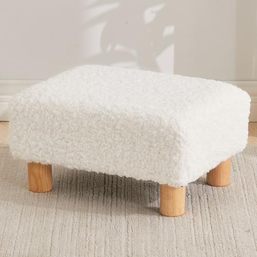 FIMIVIBI Small Foot Stool Ottoman, Sherpa Footstool Ottoman Foot Rest for Couch, Rectangle Footstools and Ottomans Small for Living Room, Entryway and Bedroom (White)