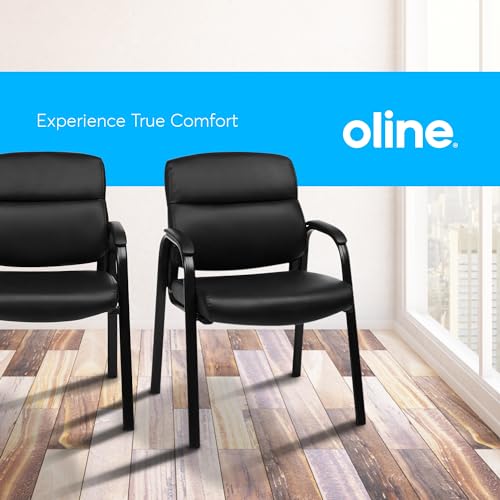 Oline Leather Guest Chair with Padded Arms, Reception Meeting Conference Waiting Room Lobby Home Desk Big and Tall Executive Office Chair, Black (4 Pack)