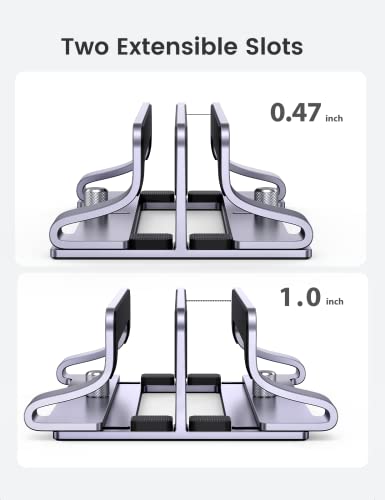 UGREEN 2-Slot Vertical Laptop Stand Holder Desk Compatible with MacBook Pro Air Laptop Stand Desktop Adjustable, Lenovo Ideapad, Surface Book, HP Notebook, Dell Chromebook Up to 17.3 Inch, Space Gray