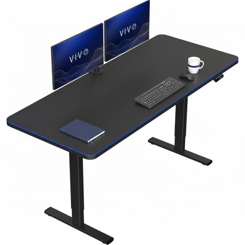VIVO Electric 71 x 30 in Standing Desk with Full-Size RGB Mouse Pad, Memory Height Adjustment, 1B Series, Holds 220 lbs, Black Top Black Frame, DESK-KIT-1B7BP