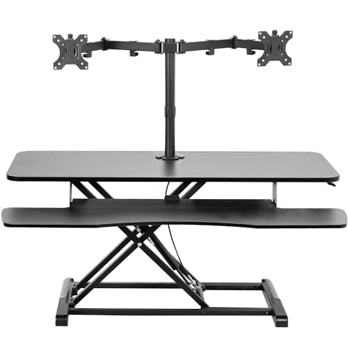 VIVO Height Adjustable 42 inch Standing Desk Converter with Dual 13 to 30 inch Monitor Stand, Sit Stand Monitor Mount and Desk Riser, Black, DESK-V042KB-M2
