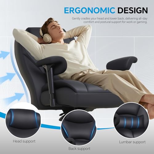 Big and Tall Office Desk Chair with 5-Position Armrests, 650 LBS Heavy Duty Executive Office Chair Comfy, Extra Wide Seat, High Back Computer Chair with Lumbar Support, Reclining Tilt Lock (Black)