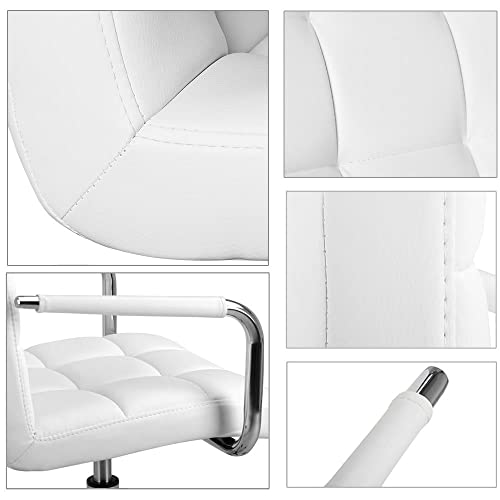Yaheetech White Office Chair with Wheels and Armrests, Modern PU Leather Desk Chair, Mid-Back Adjustable Executive Chair, 360° Swivel