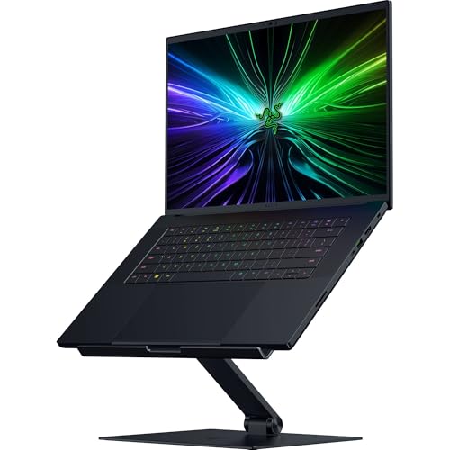 Razer Adjustable Laptop Stand: Supports Phones, Tablets, Laptops, Macbooks up to 18" - Adjust Height and Tilt - Durable Aluminum Construction - Vented Design - Foldable for Storage & Travel - Black