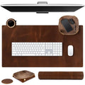 ELIZO Leather Desk Pad Real Leather Desk Mat Thick (3mm) Double Layer (32x16) Cover Blotter Desk Protector Large Computer Mat for Keyboard Mouse Pad Table Laptop Mat Office Accessories - Antique