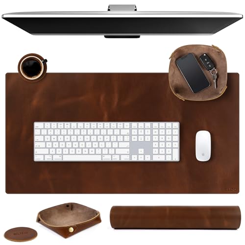 ELIZO Leather Desk Pad Real Leather Desk Mat Thick (3mm) Double Layer (32x16) Cover Blotter Desk Protector Large Computer Mat for Keyboard Mouse Pad Table Laptop Mat Office Accessories - Antique