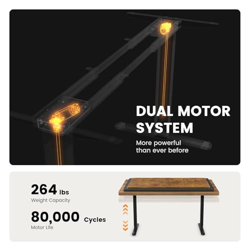 ErGear Dual Motor Standing Desk Frame, Electric Adjustable Legs Compatible Desktop Size 44″-90″, 264 lbs Weight Capacity, 4 Memory Height Settings Stand up Desks Base, Black Frame Only