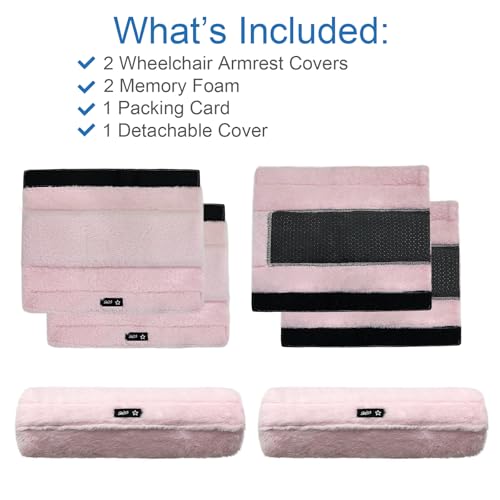 SPRING SEAON Wheelchair Armrest Covers 2 Pack Soft Memory Foam Wheelchair armrest Pads Wicking Washable for Office Transport Chair (Pink)