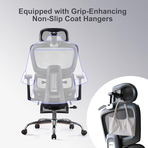LarkLeaves Office Chair with Footrest, Ergonomic Chair with 3D Headrest, Computer Chair with Adjustable Backrest & 3D Armrest, Gaming Chair with Adaptive Lumbar Support, Mesh Backrest & Cushion, Black
