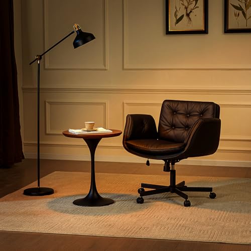 amseatec Criss Cross Office Chair, PU Leather Vanity Chair with 5-Level Adjustable Armrests & Swivel, Ergonomic Criss Cross Chair for Home Office Bedroom Makeup（Black）