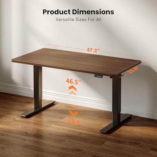 CubiCubi One-Piece Standing Desk, 48 x 24 Electric Height Adjustable Computer Desk, Sit Stand up Home Office Workstations with Whole-Piece Desktop, Black Walnut
