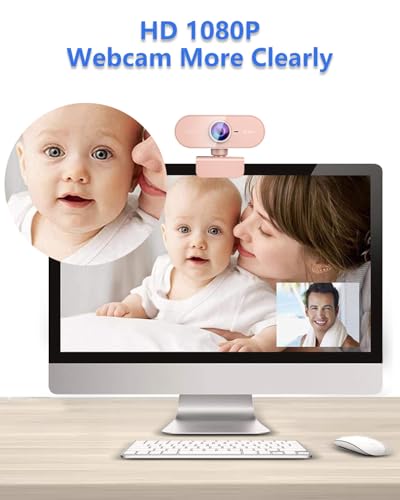 Webcam for PC&1080P HD Web Cam,Webcam with Microphone,Stand for PC/MAC/Laptop/Desktop,Wide Angle Web Cameras for YouTube,Skype,Zoom,Xbox One,Video Calling,Studying Pink