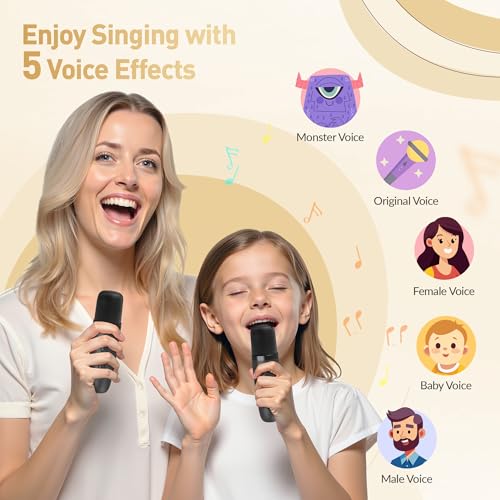 Mini Karaoke Machine, Portable Bluetooth Karaoke Speaker with 2 Wireless Microphones and Party Lights for Kids and Adults, Birthday Gifts for Girls Boys Family Home Party