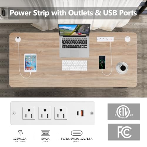farexon Electric Standing Desk Adjustable Height, 71 x 28in Sit Stand up Desk with Outlets, Mouse Pad,Wheels,3 USB Ports & 3 Power Outlets, Casters, Hooks,4 Memory Preset Heights Home Office,Oak