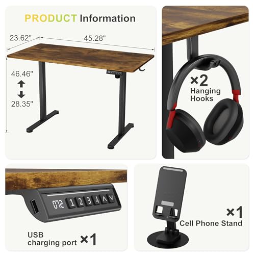 Furmax Electric Standing Desk, 45 x 24 Inches Sit Stand up Desk, Sit Stand Height Adjustable Home Office Desk with 4 Height Position Memory (Rustic Brown, 45)