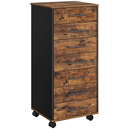 HOOBRO 7-Drawer File Cabinet, Wooden Office Cabinet with Drawers, Mobile Storage Filing Drawer for Home Office, Study, Easy Assembly, Rustic Brown and Black BF07WJ01