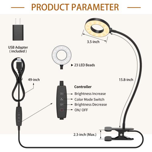 iZELL Desk Lamp, [3 Color Modes & 10 Brightness] LED Reading Light with Clamp, Silicone Flexible Arm Book Light for Kids Reading Book in Bed at Night Clip on Table, Headboard, Dorm - 15.8‘’ Black