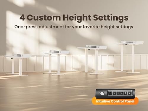 ErGear Electric Standing Desk with Drawers, 55″ x 28″ Gaming Table Compatible Monitor Stand, Stand up Desks, Home Office Height-Adjustable Desk with Storage Shelf, 4 Preset Heights, White