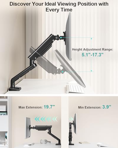 Single Monitor Desk Mount, 13-32 inch Adjustable Full Motion Monitor Arm, Computer Monitor Stand Holder with Clamp and Grommet Base, Fits 4.4 to 22lbs Screens, VESA Mount Bracket, Black, Freelift Pro