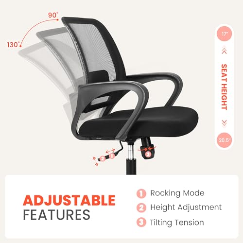 NEO CHAIR Office Desk Ergonomic Computer Mesh Chair with Lumbar Mid Back Support Adjustable Height Swivel Rolling Wheels Comfy Task Vanity Chair for Home Bedroom Study (Black)