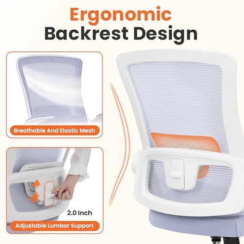 NEO CHAIR Office Desk Gaming Chair Computer High Back Mesh Seat with Rolling Wheels Ergonomic Adjustable Comfy Flip-up Armrests Lumbar Support Height for Home (Purple)
