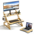 Amazer Standing Desk Converter, 22 inch Bamboo Small Sit Stand Up Desk Riser with Lap Desk Computer Desktop Desk Converter for Monitor and Laptop with Keyboard Tray