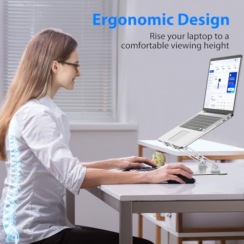 Gogoonike Laptop Stand for Desk, Adjustable Laptop Riser, Metal Foldable Computer Stand Holder Portable Notebook Mount, Ventilated Cooling Printer Stand Compatible with 10-15.6” Laptops