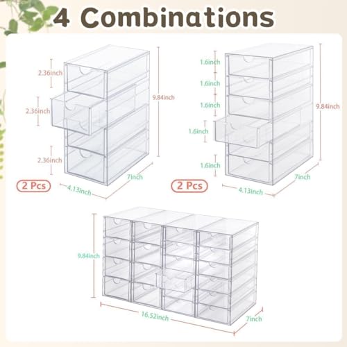 VZKAH Acrylic Organizer with Drawers | 20 Drawers 4 Sets | Desk Organizer and Storage, Clear Makeup Organization, For Office/Art Supply/Craft Storage and Organization