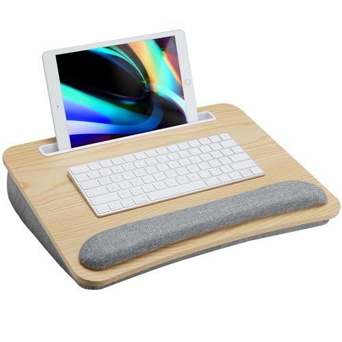 HUANUO Laptop Lap Desk - Portable Lap Desk with Pillow Cushion, Fits up to 15.6 inch Laptop, with Anti-Slip Strip & Storage Function for Home Office Students Use as Computer Laptop Stand - Light Wood