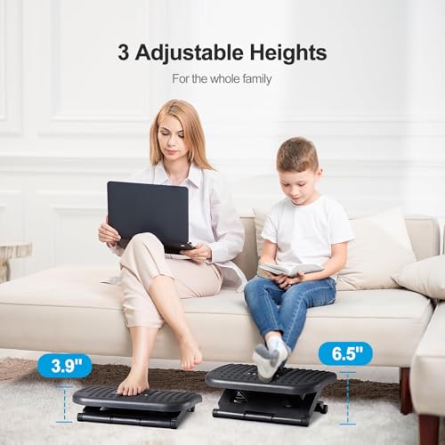 HUANUO Foot Rest for Under Desk at Work, Adjustable Footrest with Massage Texture and Roller, Ergonomic Foot Stool with 3 Height Position, 30 Degree Tilt Angle Adjustment for Home, Office