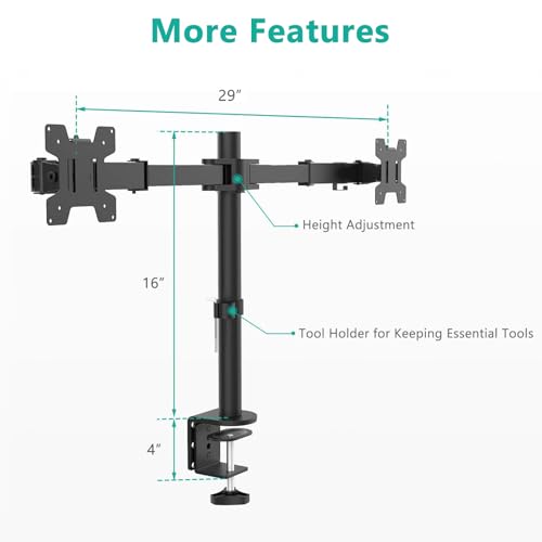 WALI Dual Monitor Stand for Desk, Dual Monitor Mounts for 2 Monitors up to 27 inch, 2 Monitor Desk Mount Holds up to 22 lbs, Height Adjustable Swivel Tilt Rotation, 75x75/100x100mm (M002), Black