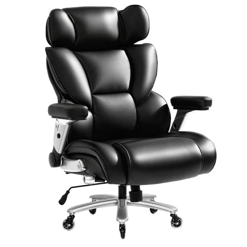 FLEXISPOT 600lbs Big and Tall Office Chair for Heavy People, Heavy Duty Computer Desk Chair with Dynamic Lumbar Support 2D Armrest Blade Wheels, Chairs for Home Office Gaming Working, Leather, Black