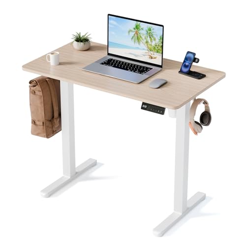 YOLEZO 35" Electric Standing Desk Adjustable Height, Small Sit Stand Desk for Home Office & Computer Workstation, Compact Work Desk with Cable Management (Light Walnut)